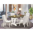 Set da pranzo HomeStock da 5 pezzi con tavolo in legno massello finitura rovere naturale e 4 sedie imbottite