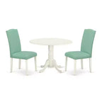Round Kitchen Table Set 3pc 42 Inch Table w/ Drop Leaves & 2 Parsons Chairs - Modern Dining Set