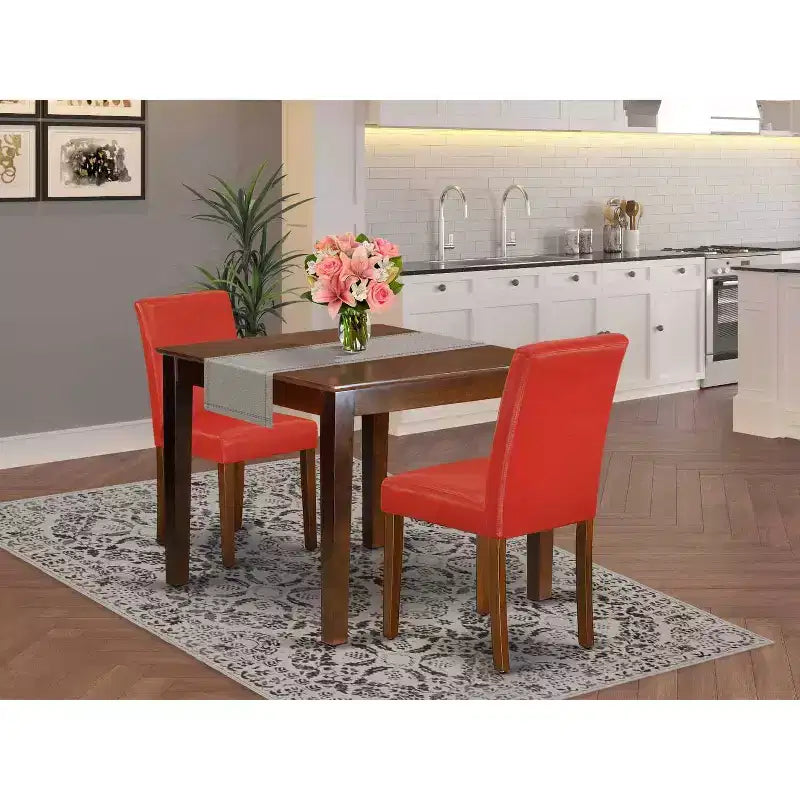 Vintage Kitchen Table Set - 36 Inch Square Table with 2 Parsons Chairs - Retro Dining Set