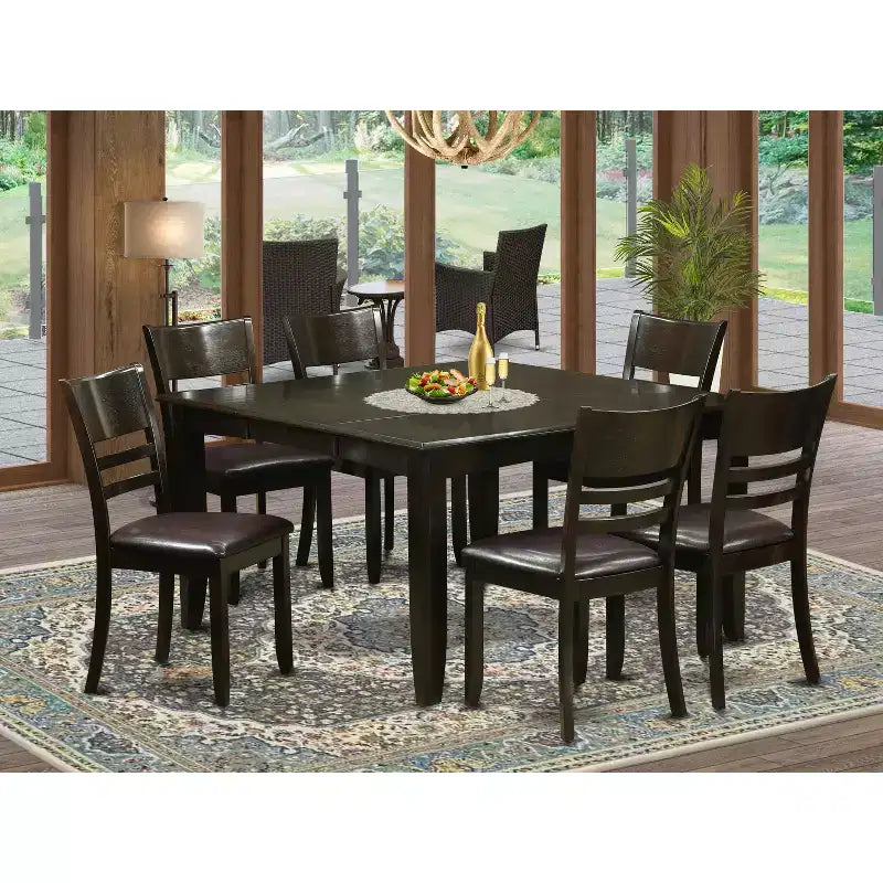 HomeStock Tavolo da Pranzo Quadrato 7 Pezzi con Finitura Cappuccino e Piano in Legno Massello con 6 Sedie