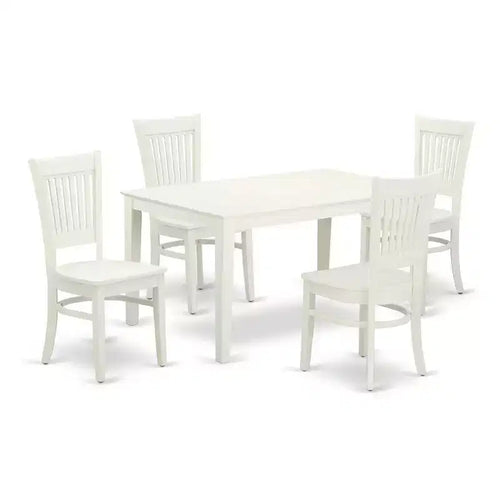 5 Piece Dinette Set - Wood Dining Table & Chairs - Linen White Cottage Style