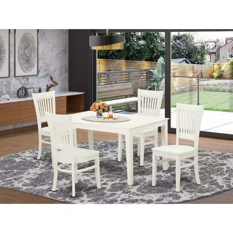 Set da pranzo 5 pezzi - Tavolo da pranzo e sedie in legno - Stile rustico bianco lino