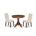 Round Dining Table Set 36 Inch - 3Pc Coastal Craftsman Table & Chairs - Linen Fabric Cream