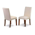 Set tavolo da pranzo rotondo da 36 pollici - Set 3 pezzi tavolo e sedie stile coastal craftsman - Tessuto in lino color crema