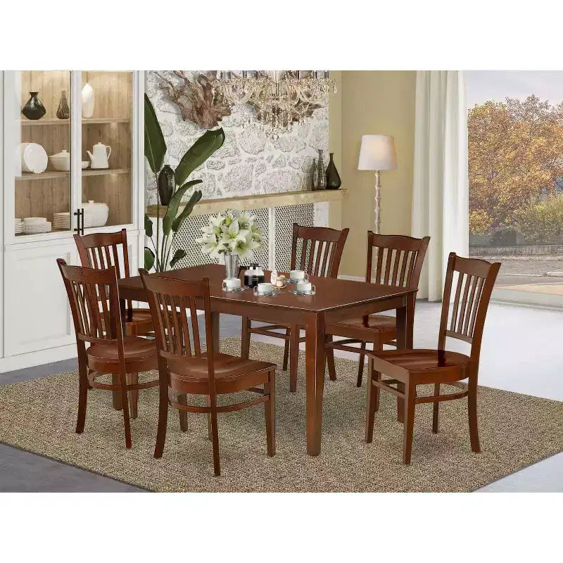 Set da pranzo con tavolo rettangolare in 7 pezzi, tavolo da 60 pollici con 6 sedie da cucina in legno