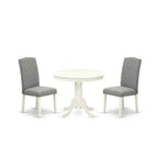 Round Dining Table Set 36 Inch - 3Pc Table & Chairs - Linen White Legs - Dark Shitake Fabric