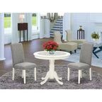 Set Tavolo da Pranzo Rotondo 36 Pollici - Tavolo e Sedie 3 Pezzi - Gambe Lino Bianco - Tessuto Dark Shitake