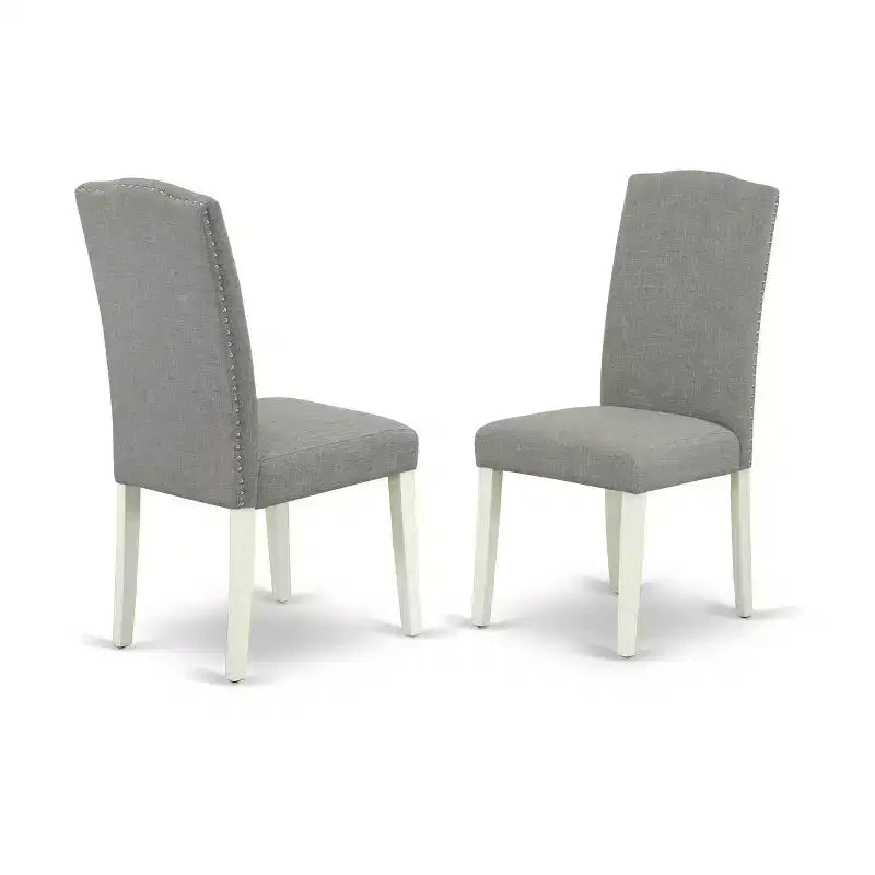 Set Tavolo da Pranzo Rotondo 36 Pollici - Tavolo e Sedie 3 Pezzi - Gambe Lino Bianco - Tessuto Dark Shitake