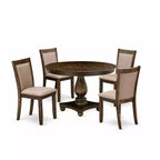 HomeStock 5-Piece Distressed Jacobean Finish Solid Wood Top Dining Table with 4 Upholstered Chairs