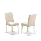 Set tavolo da pranzo rotondo 3 pz - Tavolo da 42 pollici e 2 sedie Parsons - Gambe bianco lino - Tessuto beige chiaro