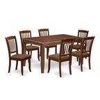 HomeStock 7-Piece Rectangle Mahogany Finish Solid Wood Top Dining Table with 6 Chairs with Slat Back