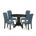 HomeStock 5-Piece Round Black Finish Solid Wood Top Dining Table with 4-Parson Chair