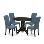 HomeStock 5-Piece Round Black Finish Solid Wood Top Dining Table with 4-Parson Chair