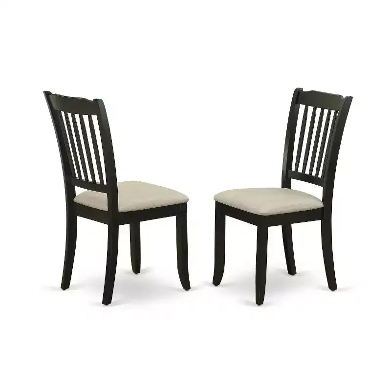 Tavolo da pranzo HomeStock 5 pezzi, rettangolare, con piano in legno massello, finitura nera, 4 sedie con schienale a farfalla a doghe