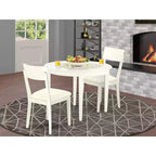 Set Tavolo da Cucina 3pz Rotondo con Sedie Ecopelle Bianca Lino