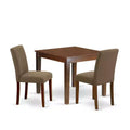 Bohemian Kitchen Table Set - 36 Inch Square Table with 2 Parsons Chairs - Coffee Linen Fabric