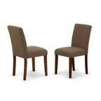 Set Tavolo da Cucina Bohémien - Tavolo Quadrato da 91 cm con 2 Sedie Parsons - Tessuto di Lino Color Caffè
