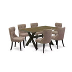 HomeStock 7-Piece Rectangle Distressed Jacobean Finish Solid Wood Top Dining Table with 6-Chairs