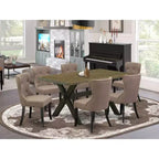Tavolo da pranzo HomeStock rettangolare 7 pezzi, piano in legno massello con finitura anticata Jacobean, con 6 sedie