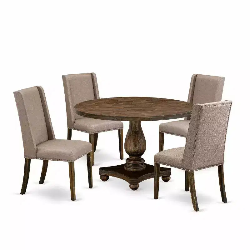 HomeStock 5-Piece Distressed Jacobean Finish Solid Wood Top Dining table with 4 Chairs
