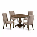 HomeStock 5-Piece Distressed Jacobean Finish Solid Wood Top Dining table with 4 Chairs