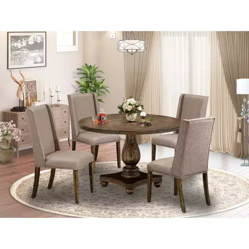 HomeStock Set Tavolo da Pranzo a 5 Pezzi con Piano in Legno Massello Finitura Jacobean Invecchiato e 4 Sedie