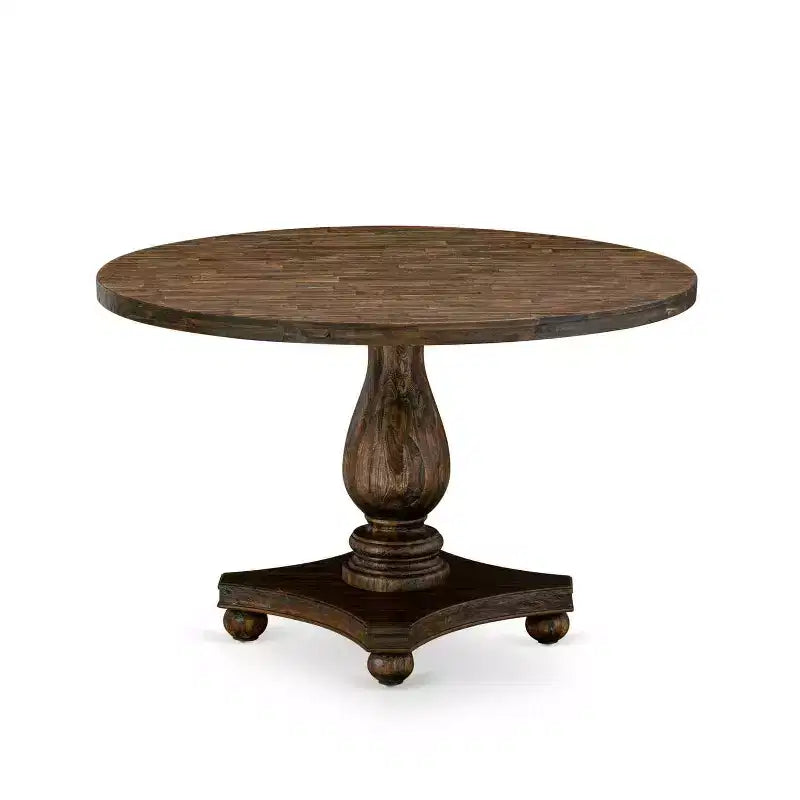HomeStock Set Tavolo da Pranzo a 5 Pezzi con Piano in Legno Massello Finitura Jacobean Invecchiato e 4 Sedie