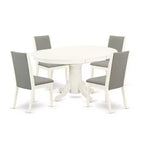 HomeStock 5-Piece Oval Linen White Finish Solid Wood Top Dining Table with 4 Parson Chair with Butterfly Leaf