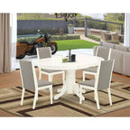 HomeStock Set Tavolo da Pranzo Ovale a 5 Pezzi con Top in Legno Massello Finitura Bianco Lino e 4 Sedie Parson con Prolunga a Farfalla