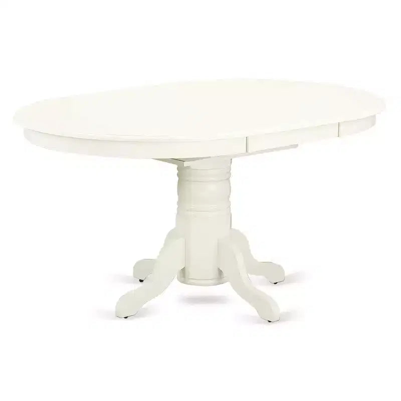 HomeStock Set Tavolo da Pranzo Ovale a 5 Pezzi con Top in Legno Massello Finitura Bianco Lino e 4 Sedie Parson con Prolunga a Farfalla
