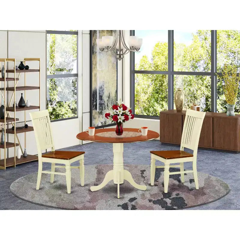 Set Tavolo da Pranzo Rotondo - 3 Pezzi in Stile Asiatico con Tavolo e Sedie - 42 Finitura Ciliegio Color Lattementa