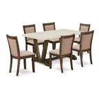 HomeStock 7-Piece Distressed Jacobean Finish Solid Wood Top Dining Table with 6-Chairs