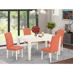 Set Tavolo da Cucina 5 Pezzi Tavolo Rettangolare con Sedie - Set da Pranzo 42/60 Pollici Gambe Bianco Lino Rosa Fenicottero