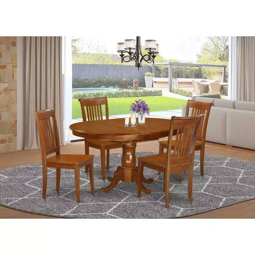 5-teiliges Esszimmer-Set - ovaler Tisch und 4 Stühle - Esszimmer-Set in Sattelbraun