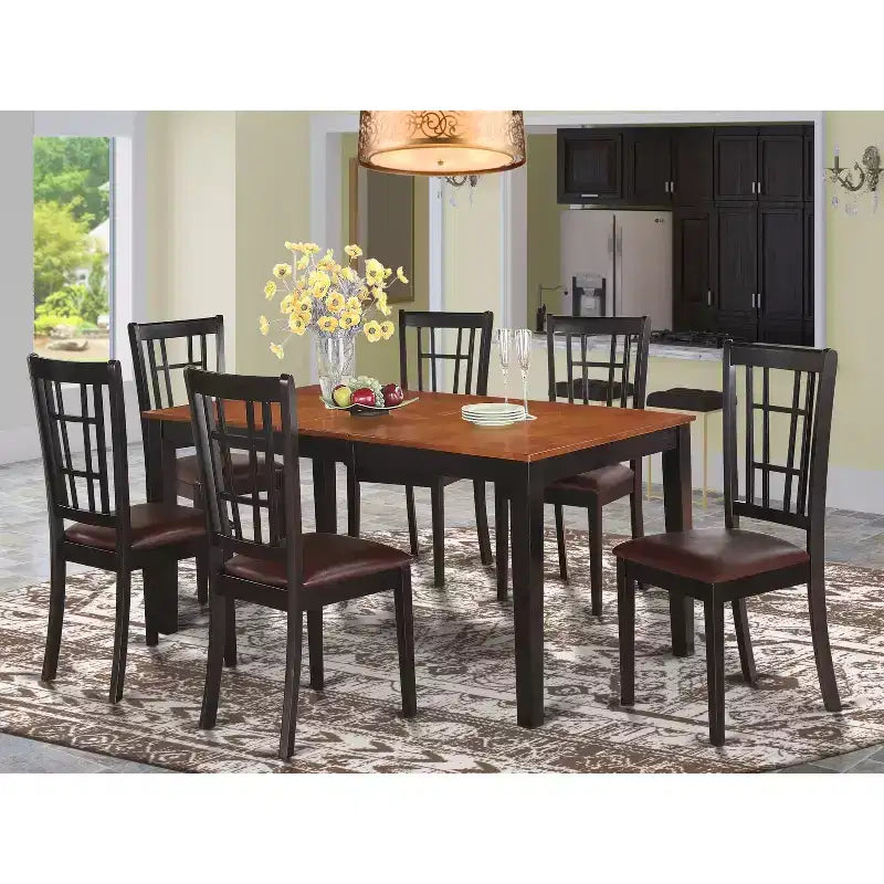 Set Sala da Pranzo Gotica 7pz - Tavolo Ciliegio e 6 Sedie - Set Dinette in Legno Massello