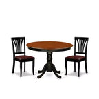 HomeStock 3-Piece Round Black and Cherry Finish Solid Wood Top Dining Table with 2 Chairs