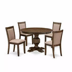 HomeStock 3-Piece Distressed Jacobean Finish Solid Wood Top Dining Table with 2 Upholstered Chairs