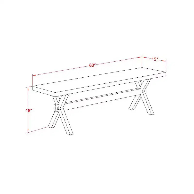 Table à manger rectangulaire HomeStock 3 pièces, plateau en bois massif finition jacobéenne patinée, avec 2 bancs