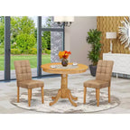 Set Tavolo da Pranzo Rotondo con 2 Sedie - Set Tavolo da Pranzo Moderno in Rovere
