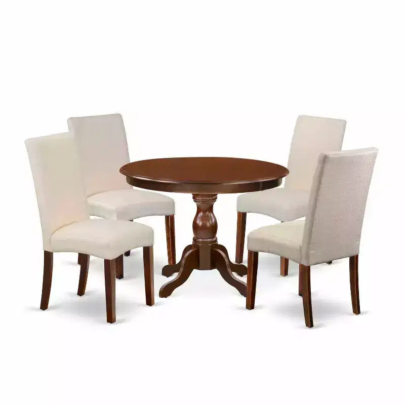 HomeStock 5-Piece Mahogany Finish Solid Wood Top Dining table with 4-Chairs