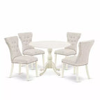 HomeStock 5-Piece Linen White Finish Solid Wood Top Dining Table with 4 Parson Chair with Drop Leaf Lattice Back