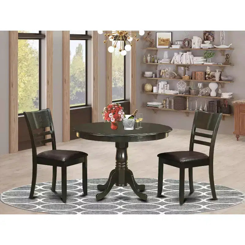Set da pranzo con tavolo rotondo - Sedie da dinette, tavolo da cucina, tavolino, finitura cappuccino, fascino del Vecchio Mondo