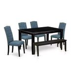 HomeStock 6-Piece Rectangle Black Finish Solid Wood Top Dining Table with 1 Bench, 4 Chairs