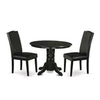 Dinette Set 3Pc Round Table & 2 Parsons Chairs - Black PU Leather - 42 Table