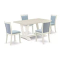 HomeStock 5-Piece Wire Brushed Linen White Finish Solid Wood Top Dining Table with 4 Upholstered Chairs