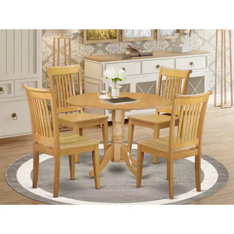 Set da Pranzo Moderno - Tavolo Rotondo e 4 Sedie - 106 cm - Finitura Rovere - Mobili per Sala da Pranzo/Cucina