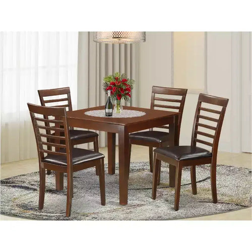 5-teiliges Esszimmer-Set - quadratischer Tisch und Stühle - Mahagoni-Finish - Küchen- und Esszimmer-Set