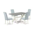 HomeStock 5-Piece Rectangle Natural Oak Finish Solid Wood Top Dining Table with 4 Upholstered Chairs