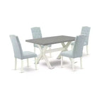 HomeStock 5-Piece Rectangle Natural Oak Finish Solid Wood Top Dining Table with 4 Upholstered Chairs
