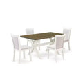HomeStock 5-Piece Wire Brushed Linen White Finish Solid Wood Top Dining table with 4-Chairs